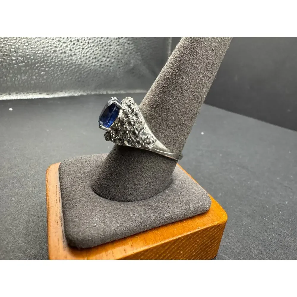 STS Chuck Clemency Sterling Silver 925 Oval Blue & White Sapphire Ring Sz. 10
